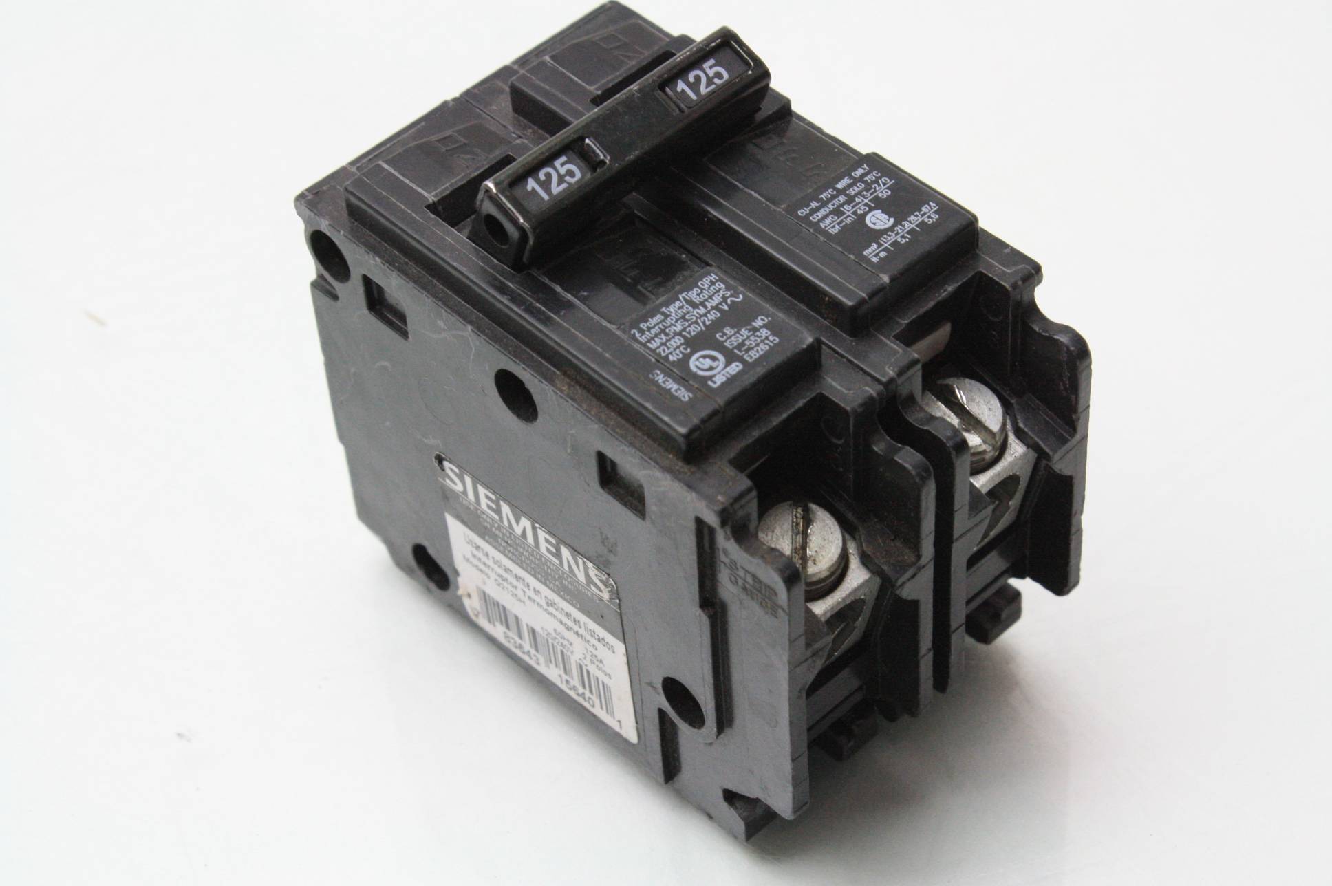 Siemens Q2125H / 125A / Two Pole Circuit Breaker 120/240V Single Phase ...